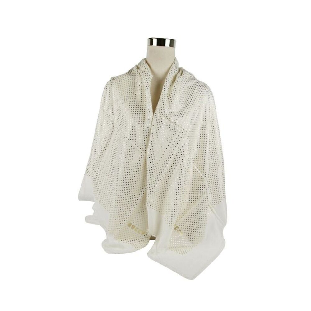 Gucci Women's White Modal / Cashmere "GUCCY" Star Print Large Square Scarf - Picture 7 of 7